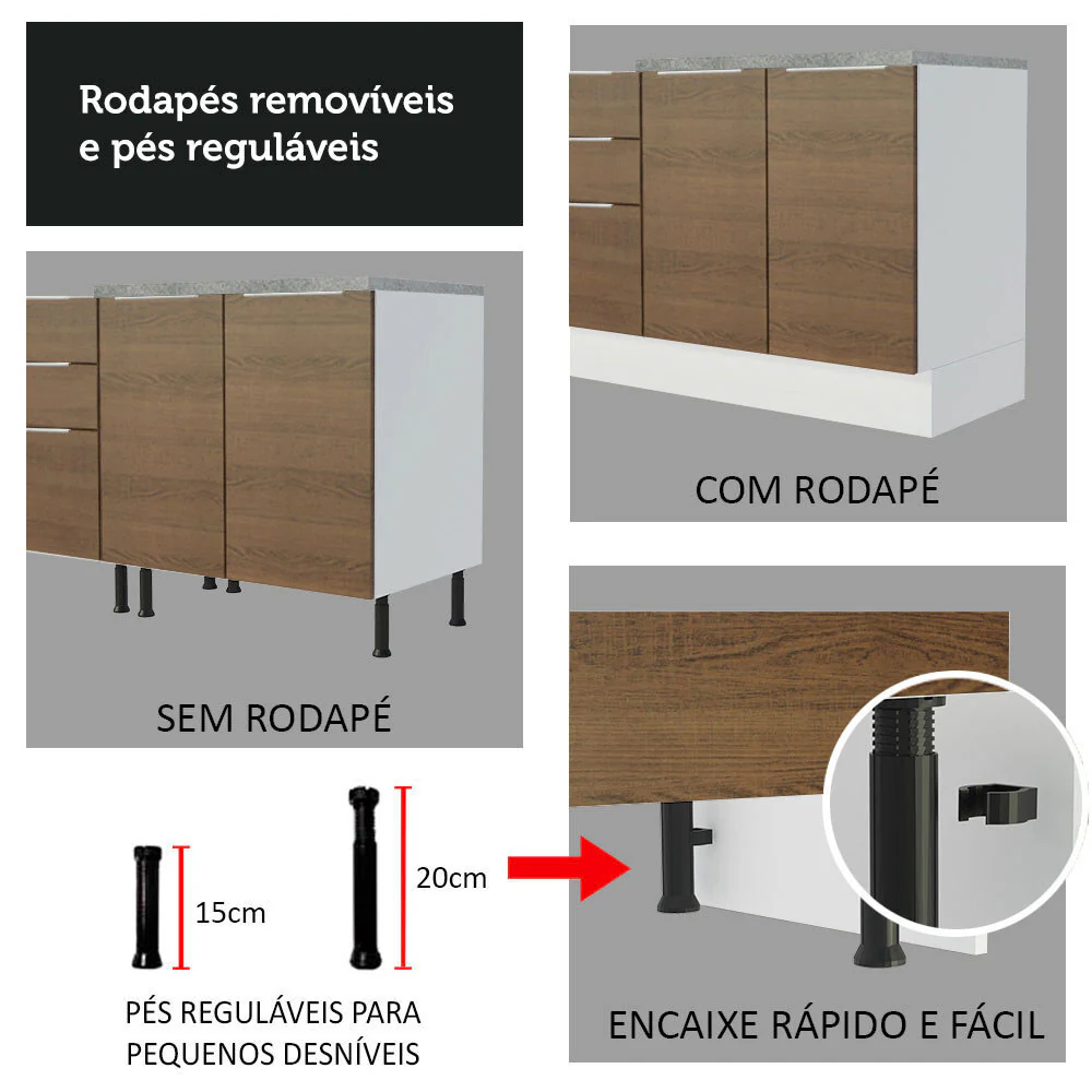 Balcão 70 x 60 cm 2 Portas (Com Tampo) Branco/Rustic Stella Madesa - Image 9