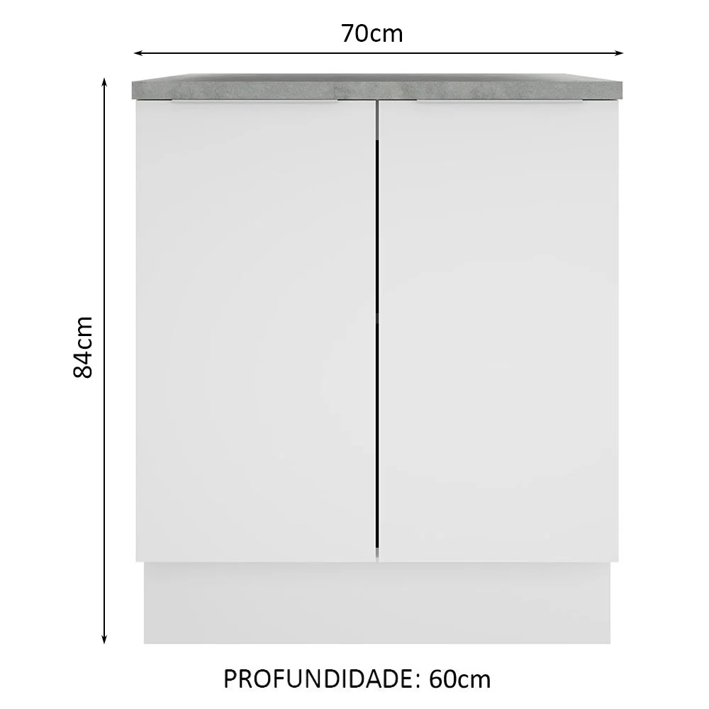 Balcão 70 x 60 cm 2 Portas (Com Tampo) Branco Stella Madesa - Image 2
