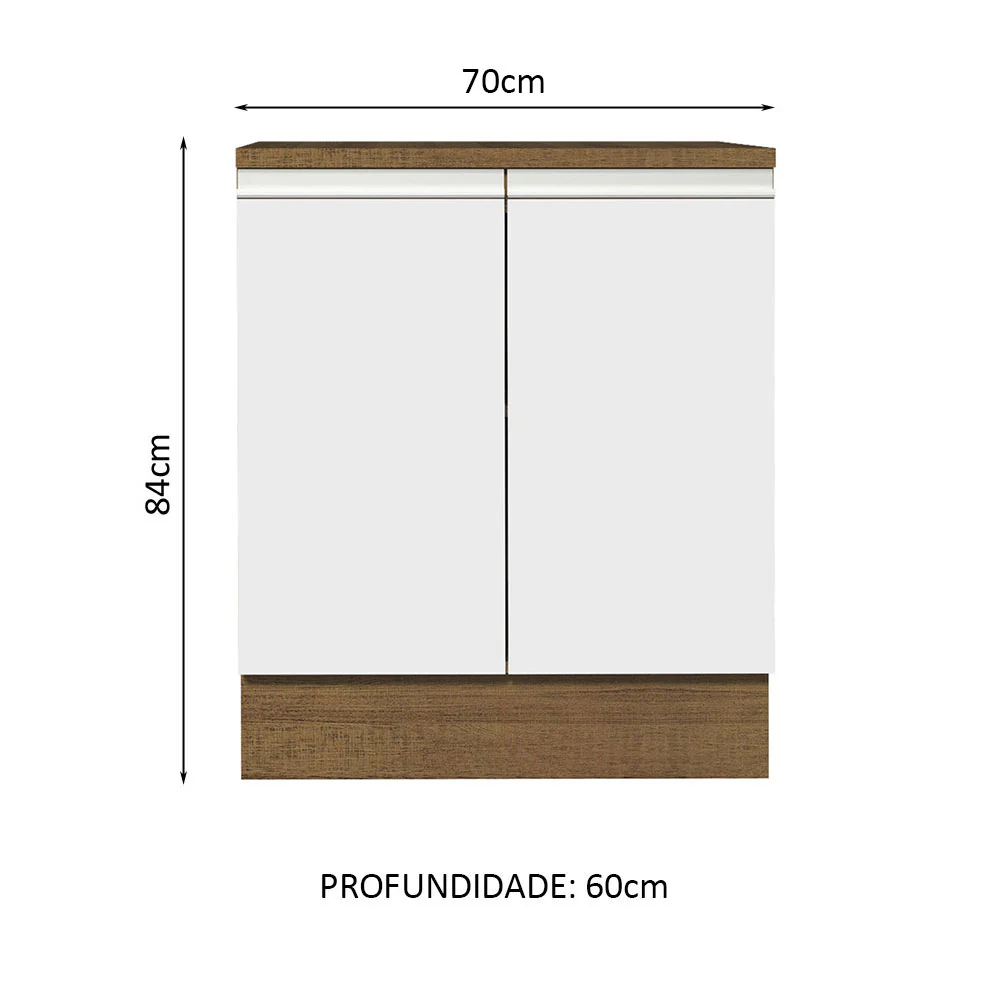 Balcão 70 x 60 cm 2 Portas (Com Tampo) Rustic/Branco Glamy Madesa - Image 2