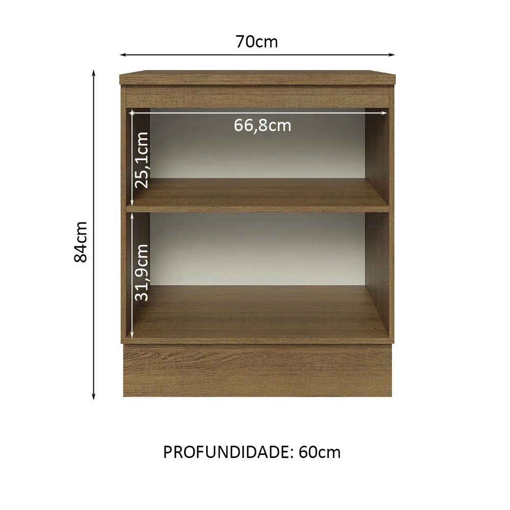 Balcão 70 x 60 cm 2 Portas (Com Tampo) Rustic/Branco Glamy Madesa - Image 3