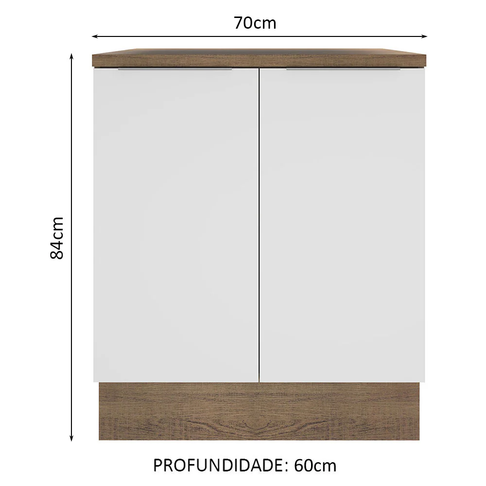 Balcão 70 x 60 cm 2 Portas (Com Tampo) Rustic/Branco Stella Madesa - Image 2