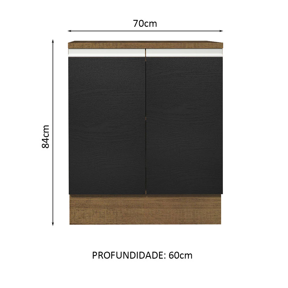 Balcão 70 x 60 cm 2 Portas (Com Tampo) Rustic/Preto Glamy Madesa - Image 2