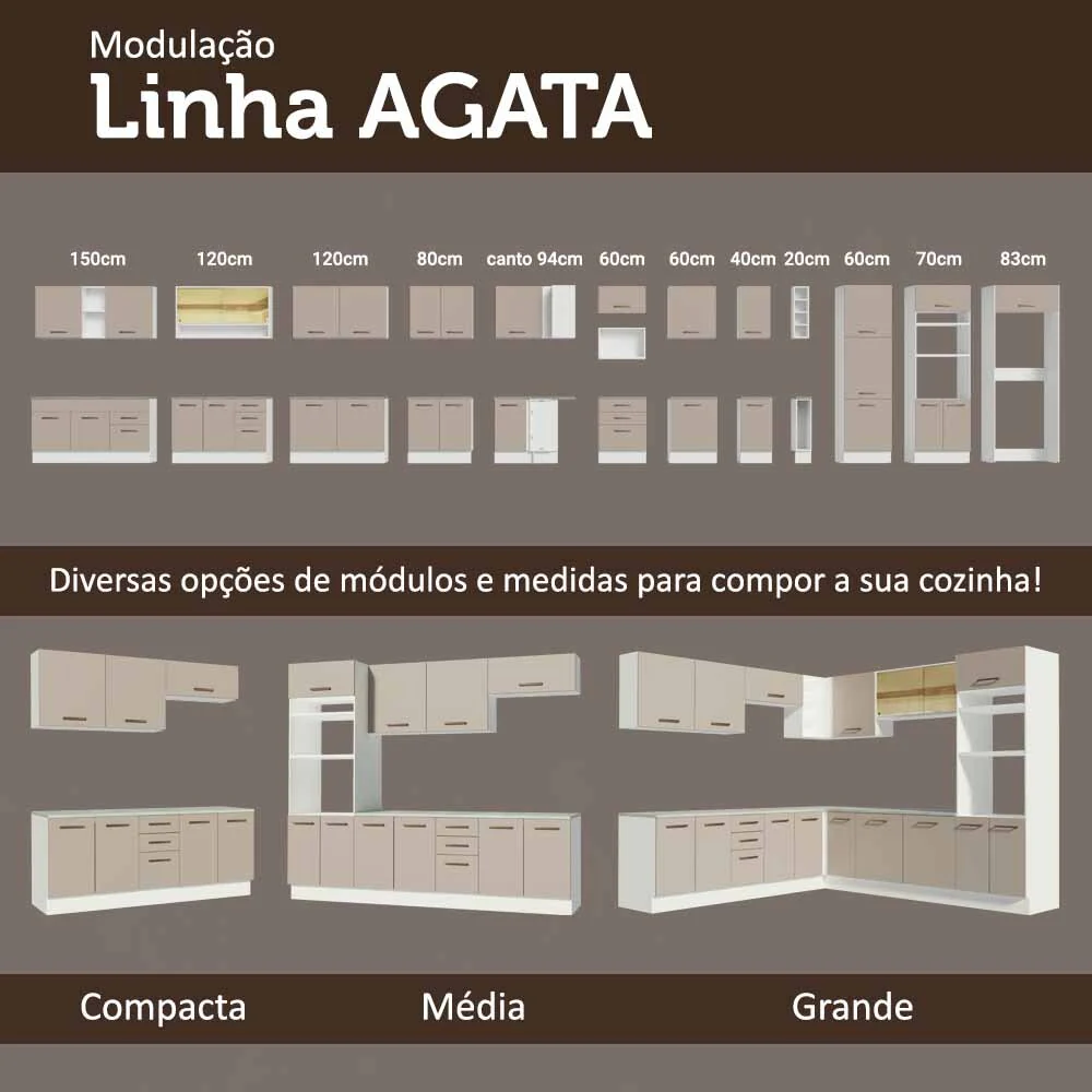 Balcão 80 x 60 cm 2 Portas (Com Tampo) Branco/Crema Agata Madesa - Image 10