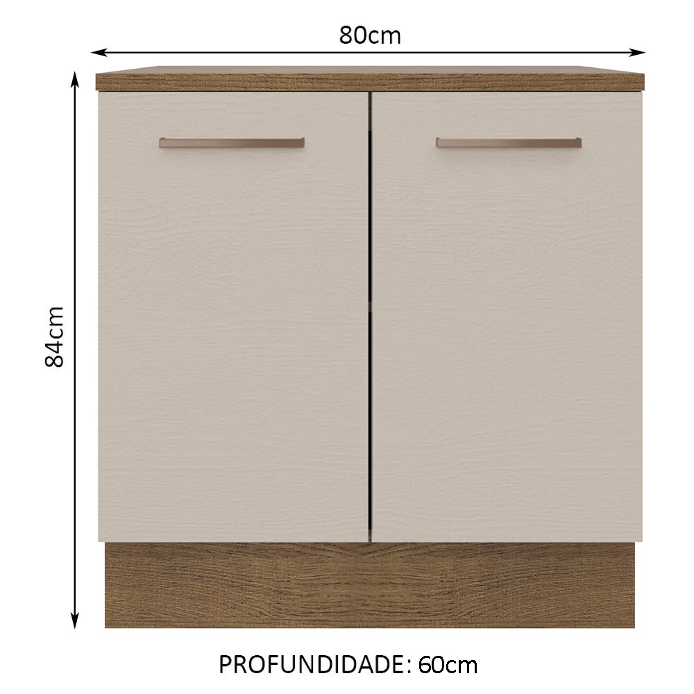 Balcão 80 x 60 cm 2 Portas (Com Tampo) Rustic/Crema Agata Madesa - Image 2