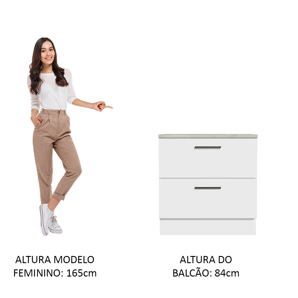 Balcão 80 cm 2 Gavetas Branco Agata Madesa - Image 4