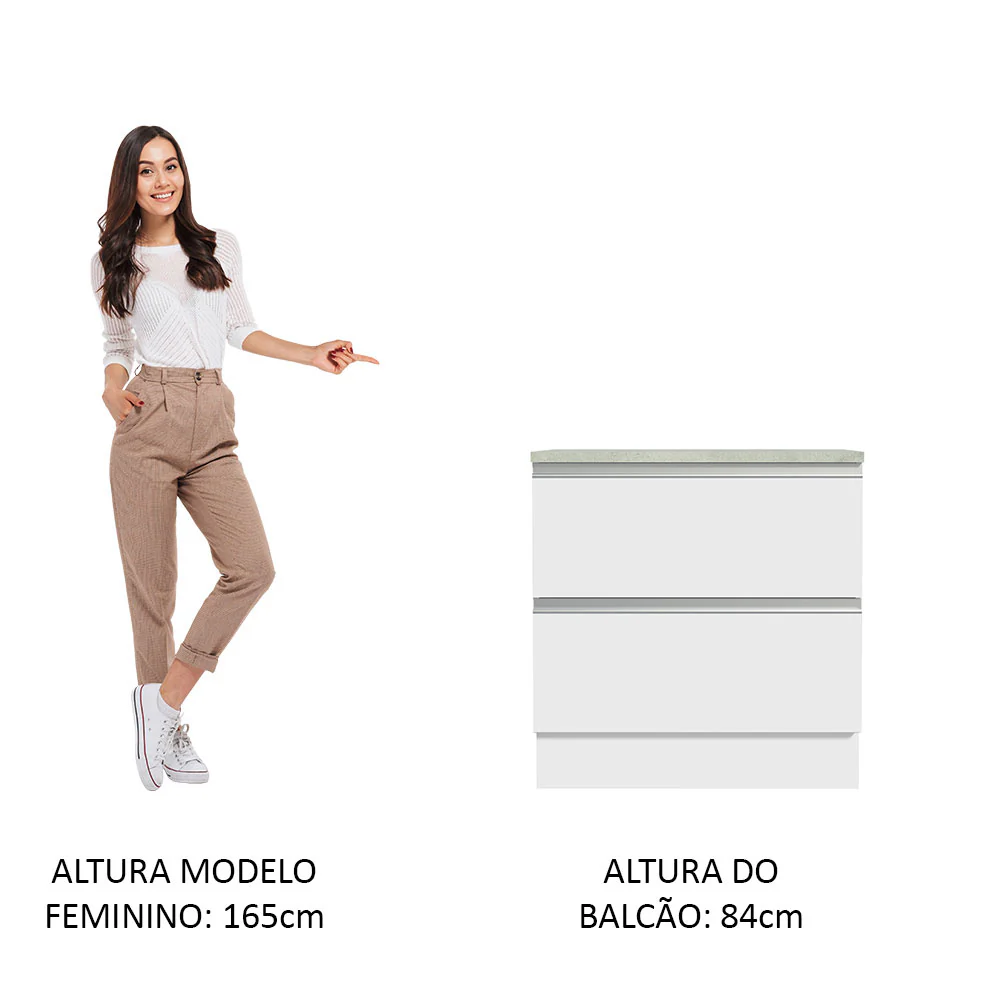 Balcão 80 cm 2 Gavetas Branco Glamy Madesa - Image 4