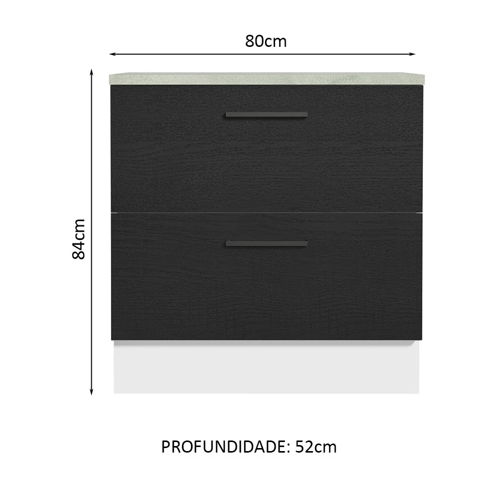 Balcão 80 cm 2 Gavetas Branco/Preto Agata Madesa - Image 2