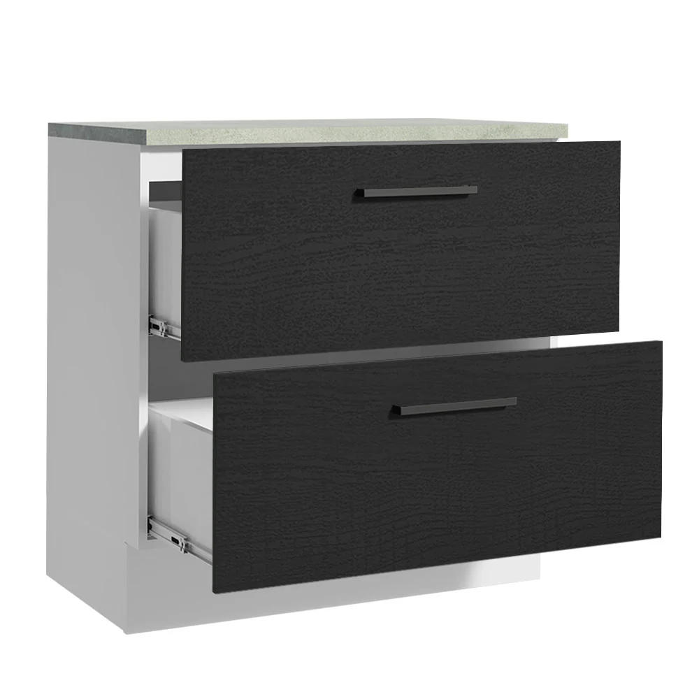 Balcão 80 cm 2 Gavetas Branco/Preto Agata Madesa - Image 3