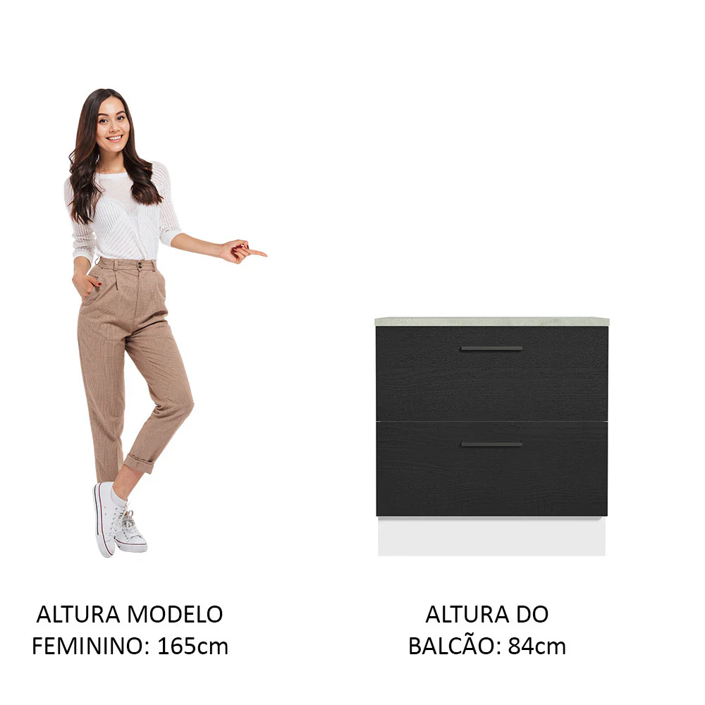Balcão 80 cm 2 Gavetas Branco/Preto Agata Madesa - Image 4
