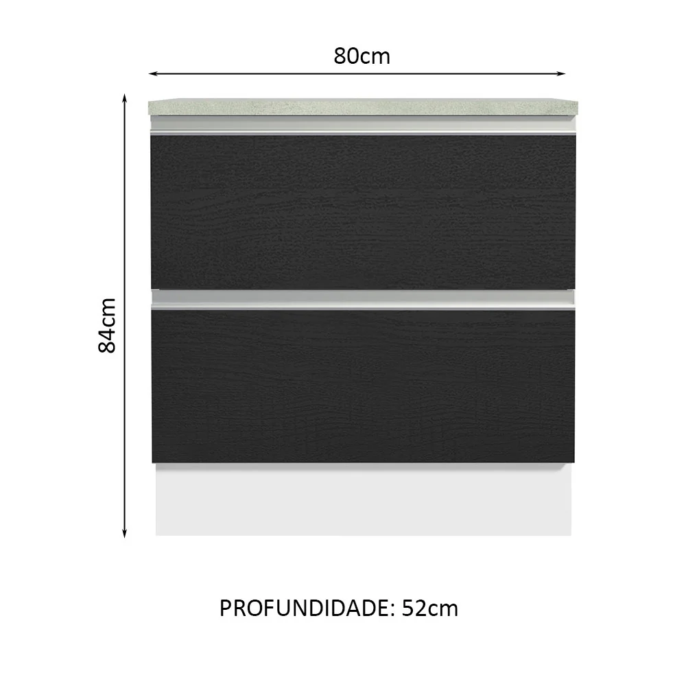 Balcão 80 cm 2 Gavetas Branco/Preto Glamy Madesa - Image 2