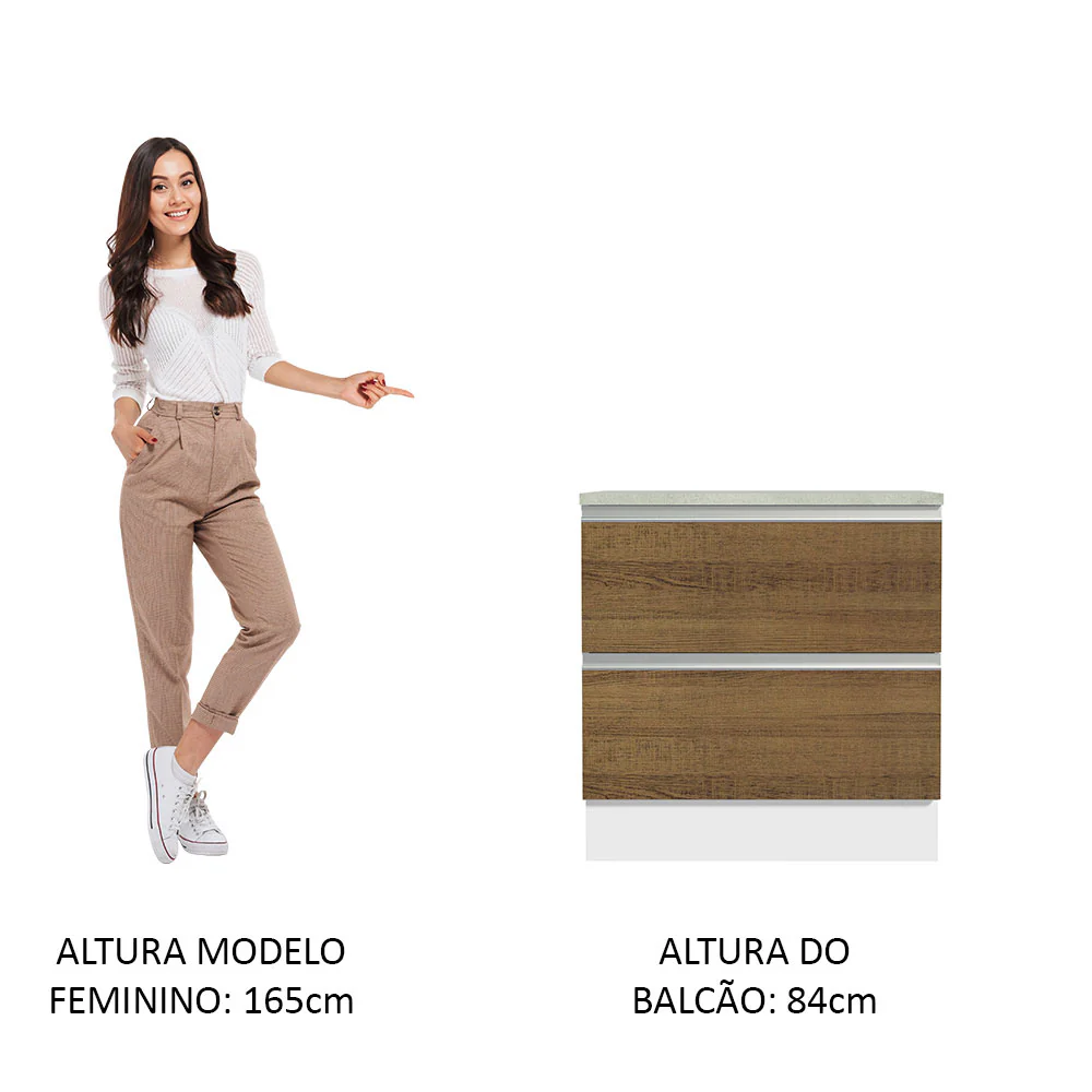 Balcão 80 cm 2 Gavetas Branco/Rustic Glamy Madesa - Image 4