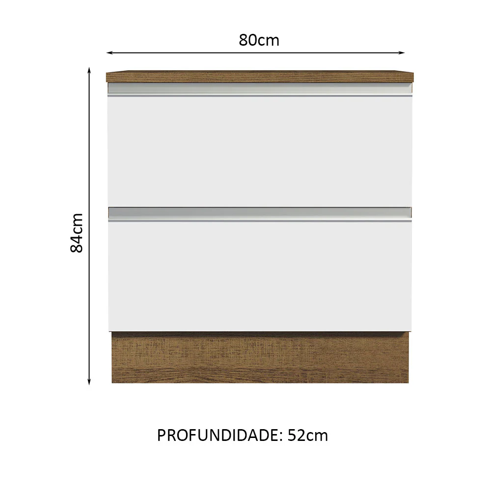 Balcão 80 cm 2 Gavetas Rustic/Branco Glamy Madesa - Image 2