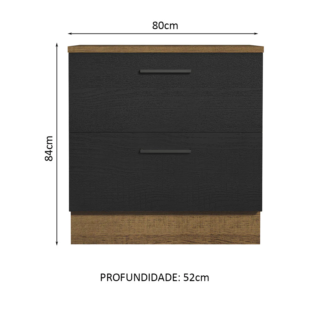Balcão 80 cm 2 Gavetas Rustic/Preto Agata Madesa - Image 2