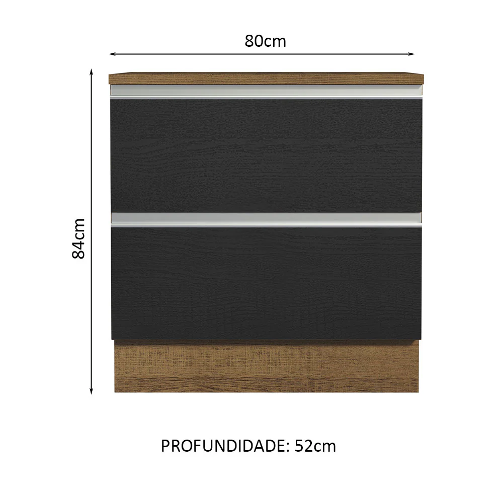 Balcão 80 cm 2 Gavetas Rustic/Preto Glamy Madesa - Image 2