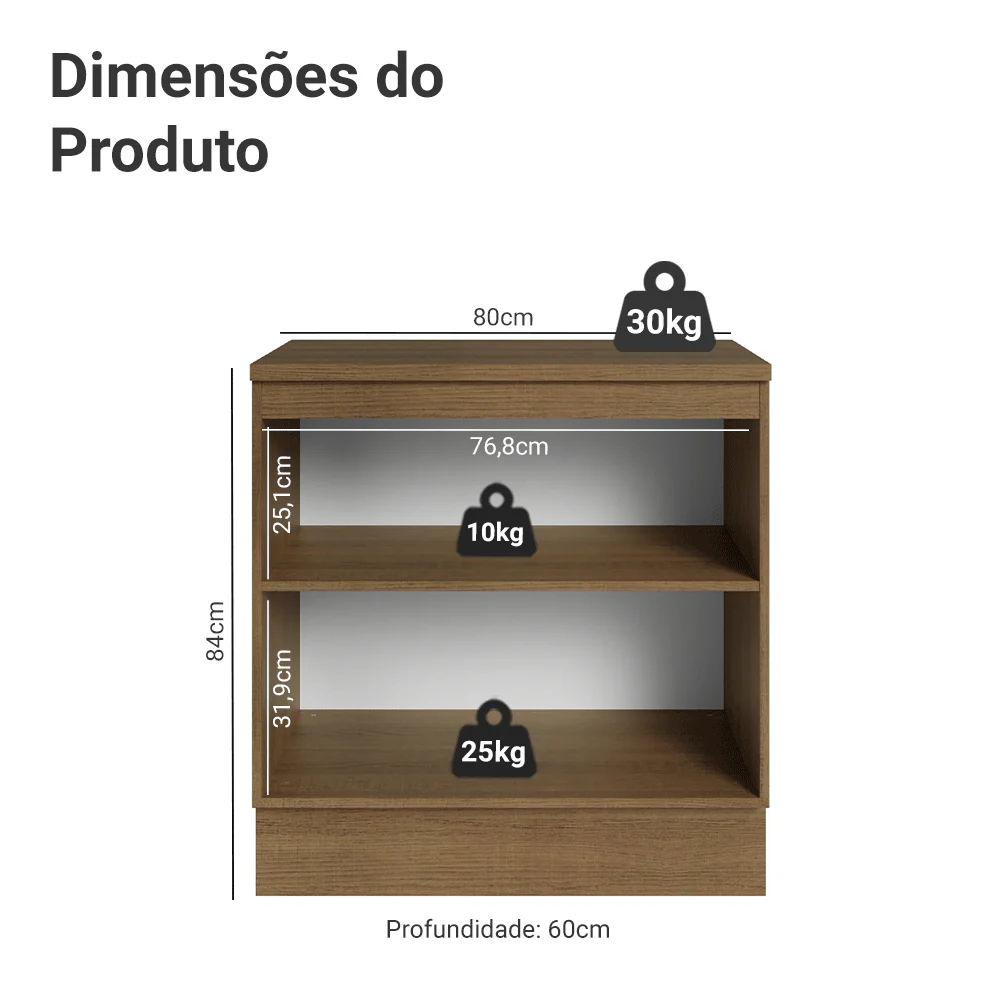 Balcão 80 x 60 cm 2 Portas (Com Tampo) Rustic/Cinza Lux Madesa - Image 2