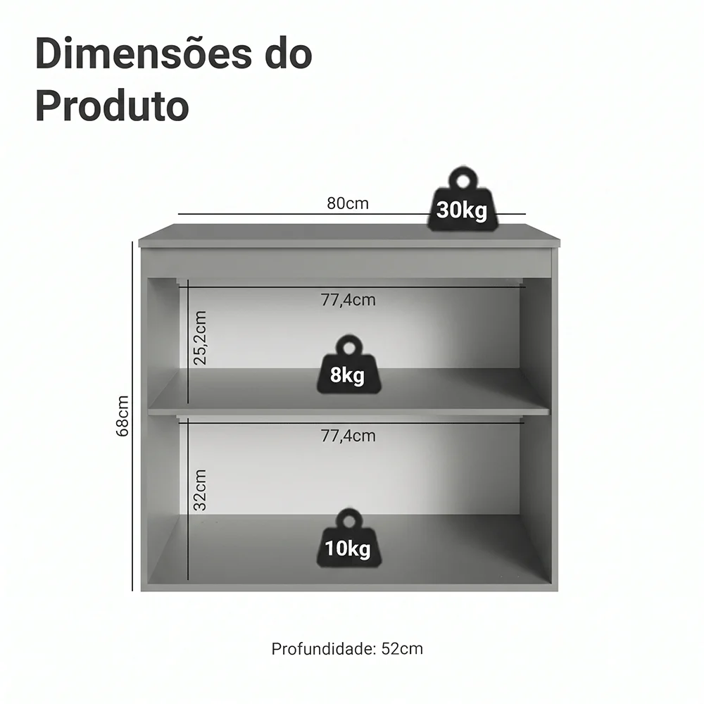 Balcão 80 cm 2 Portas Suspenso Cinza Nice Madesa - Image 2