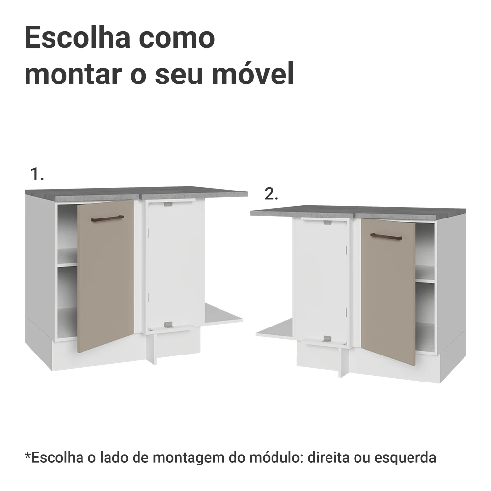 Balcão de Canto 1 Porta 60 cm Profundidade (Com Tampo) Branco/Crema Agata Madesa - Image 4
