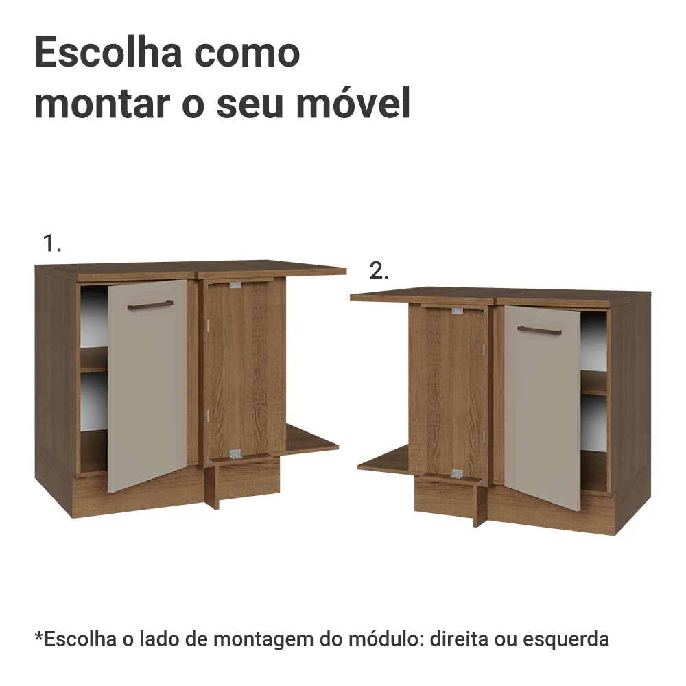 Balcão de Canto 1 Porta 60 cm Profundidade (Com Tampo) Rustic/Crema Agata Madesa - Image 4
