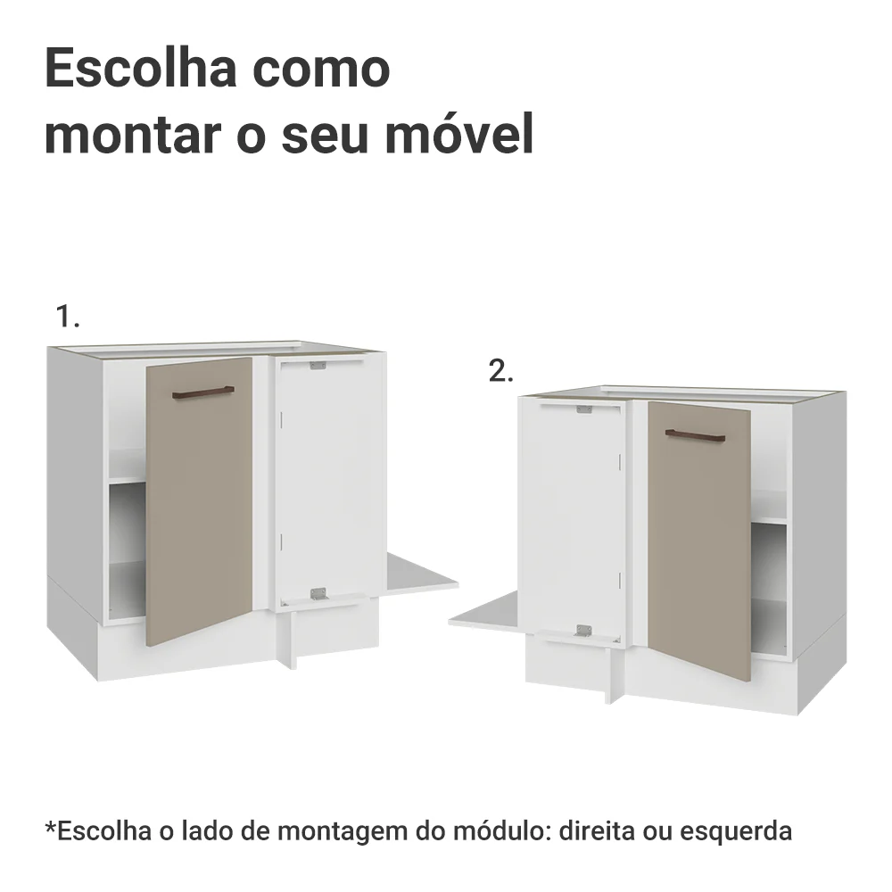 Balcão de Canto 1 Porta 60 cm Profundidade (Sem Tampo) Branco/Crema Agata Madesa - Image 4