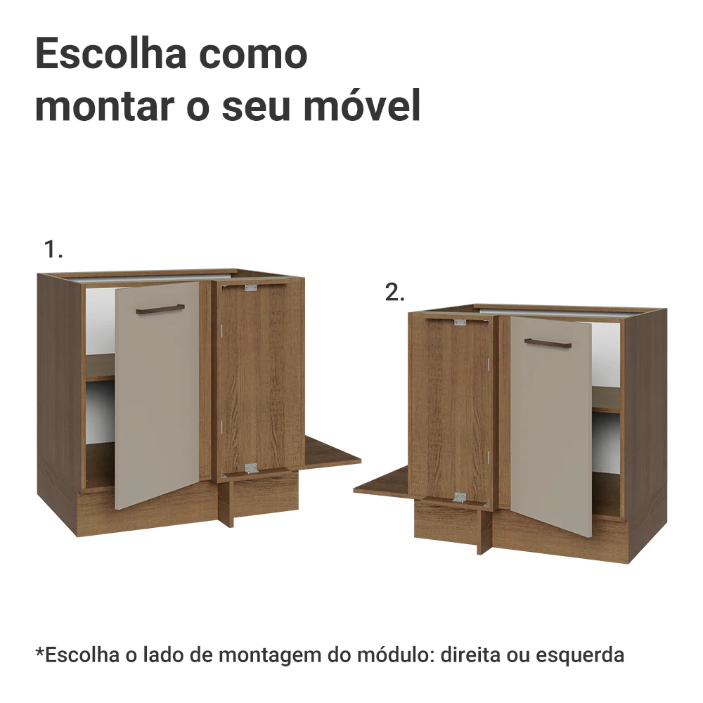 Balcão de Canto 1 Porta 60 cm Profundidade (Sem Tampo) Rustic/Crema Agata Madesa - Image 4