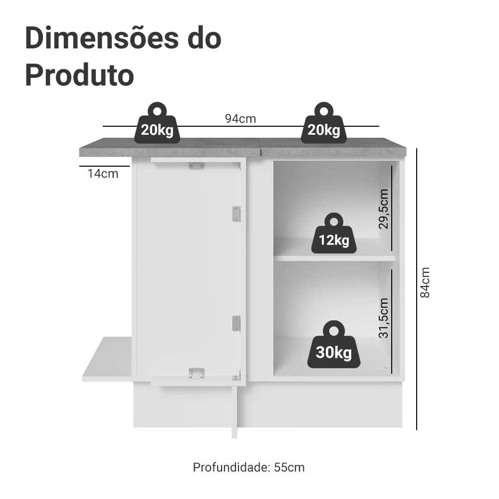 Balcão de Canto 1 Porta Branco/Cinza Vik Madesa - Image 2