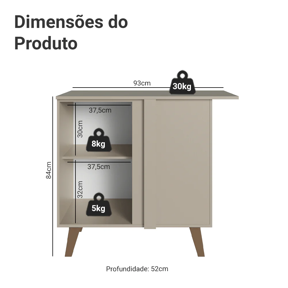 Balcão de Canto 1 Porta Com Pés Crema Nice Madesa - Image 2