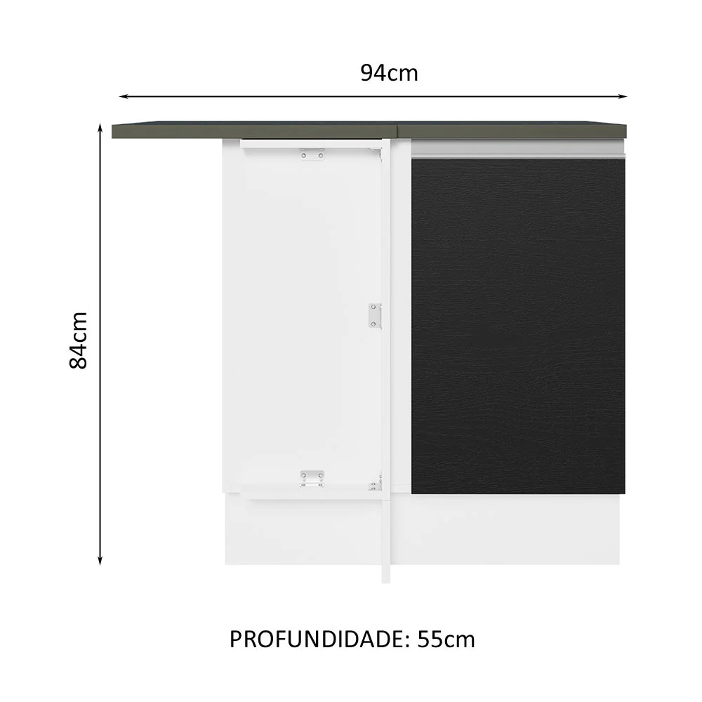 Balcão de Canto 100% MDF 1 Porta Branco/Preto Acordes Madesa - Image 2