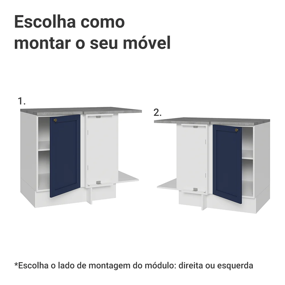 Balcão de Canto para Linha de 60 cm Profundidade (Com Tampo) Branco/Azul Vik Madesa - Image 4