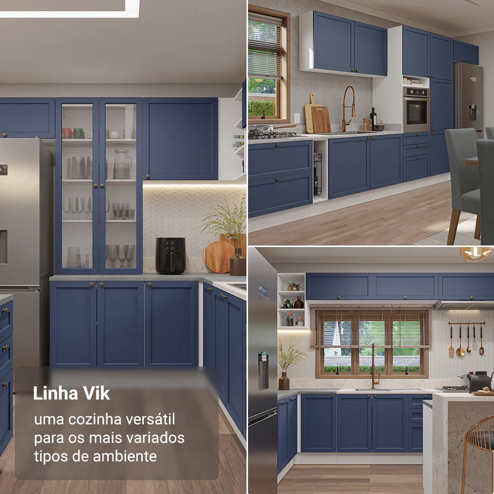 Balcão de Canto para Linha de 60 cm Profundidade (Com Tampo) Branco/Azul Vik Madesa - Image 5