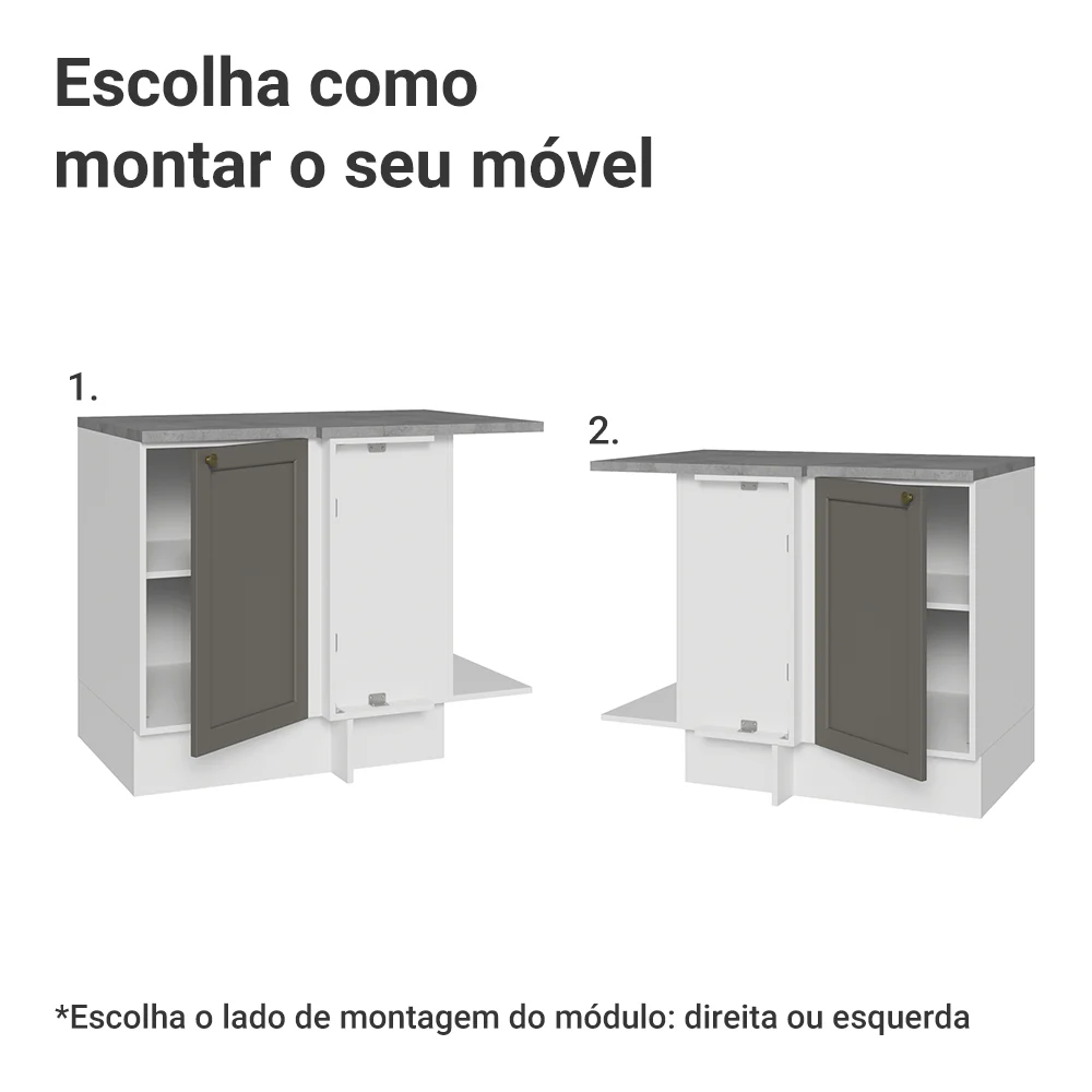 Balcão de Canto para Linha de 60 cm Profundidade (Com Tampo) Branco/Cinza Vik Madesa - Image 4