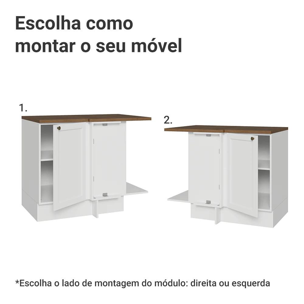 Balcão de Canto para Linha de 60 cm Profundidade (Com Tampo) Branco/Rustic Vik Madesa - Image 4