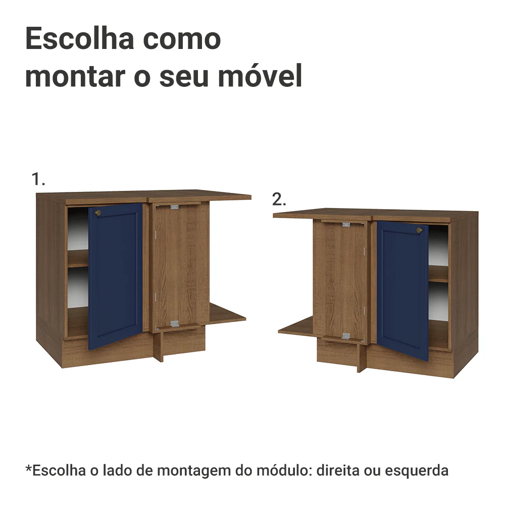 Balcão de Canto para Linha de 60 cm Profundidade (Com Tampo) Rustic/Azul Vik Madesa - Image 4