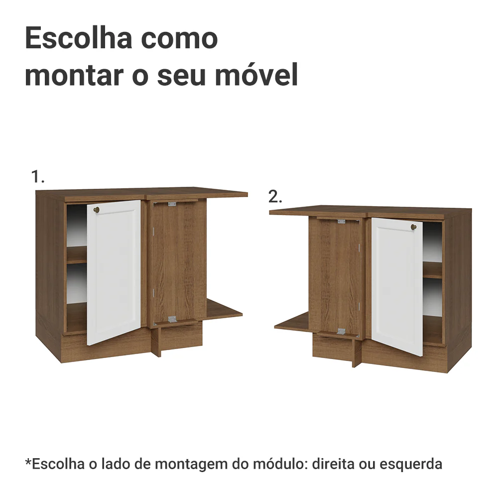Balcão de Canto para Linha de 60 cm Profundidade (Com Tampo) Rustic/Branco Vik Madesa - Image 4
