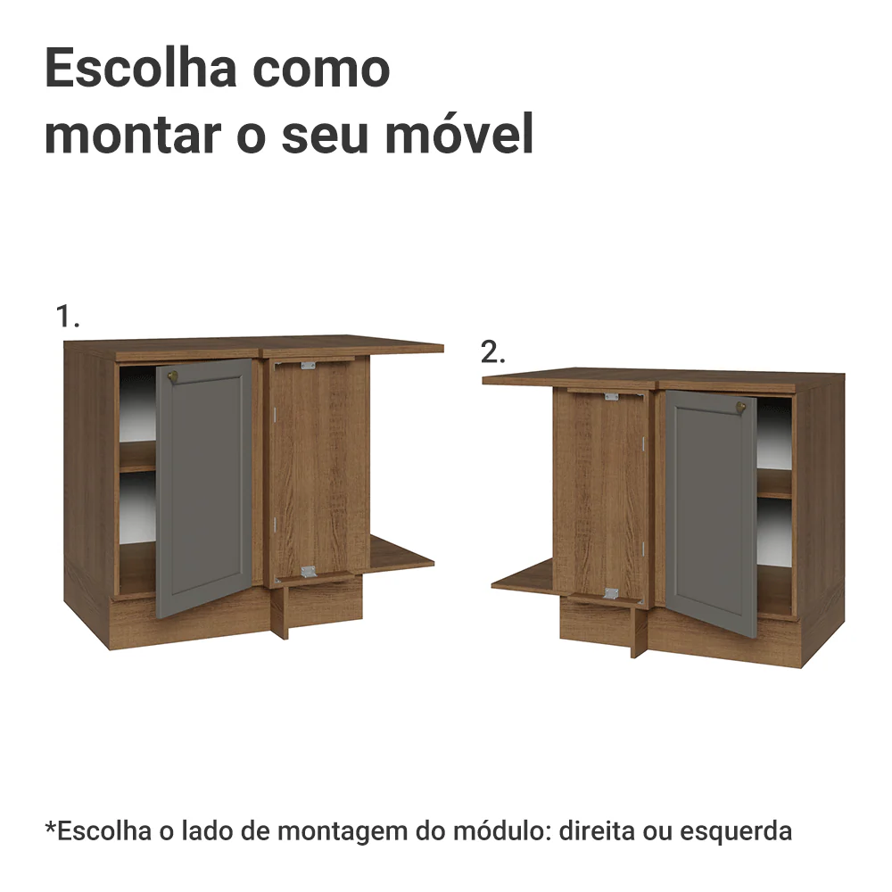Balcão de Canto para Linha de 60 cm Profundidade (Com Tampo) Rustic/Cinza Vik Madesa - Image 4