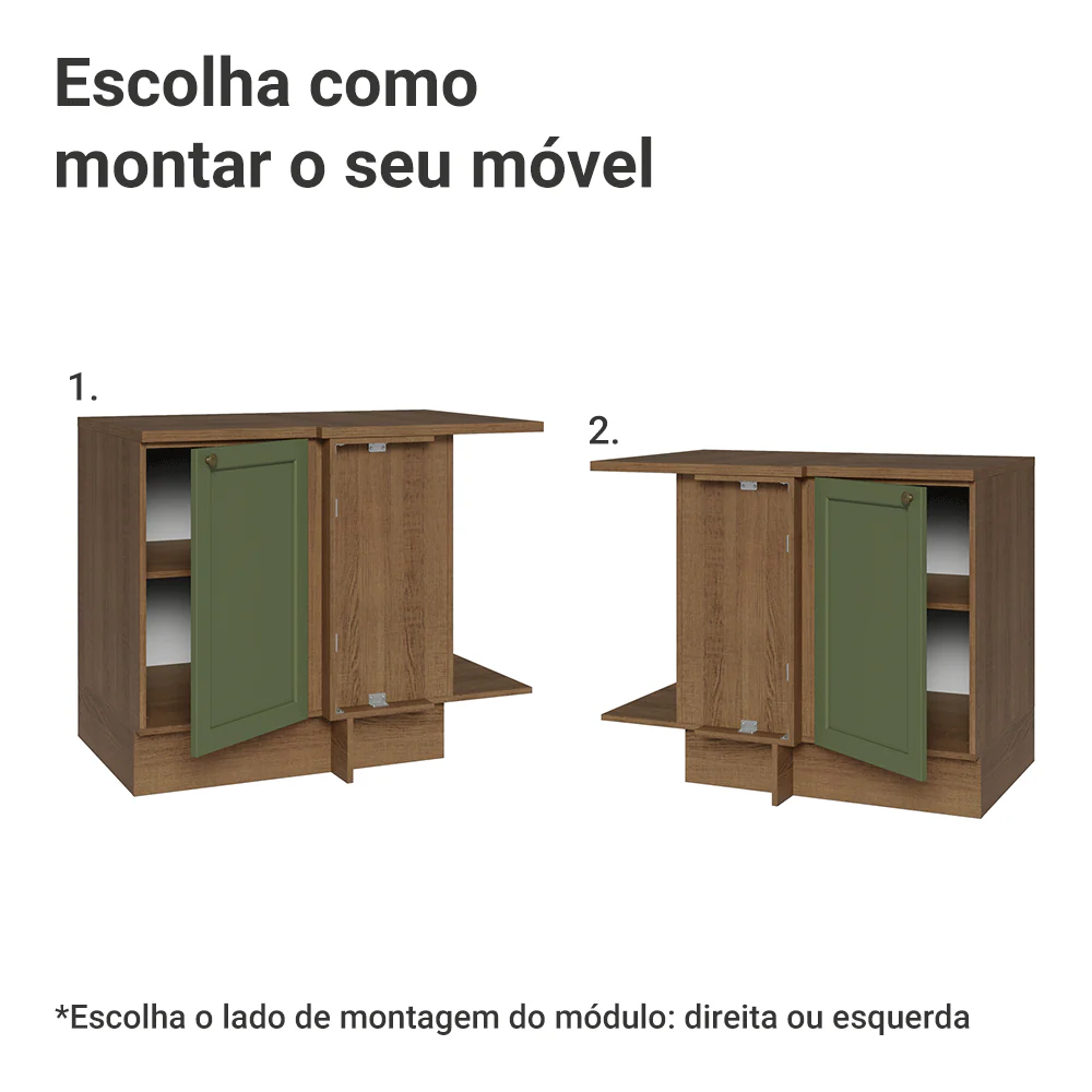 Balcão de Canto para Linha de 60 cm Profundidade (Com Tampo) Rustic/Verde Vik Madesa - Image 4