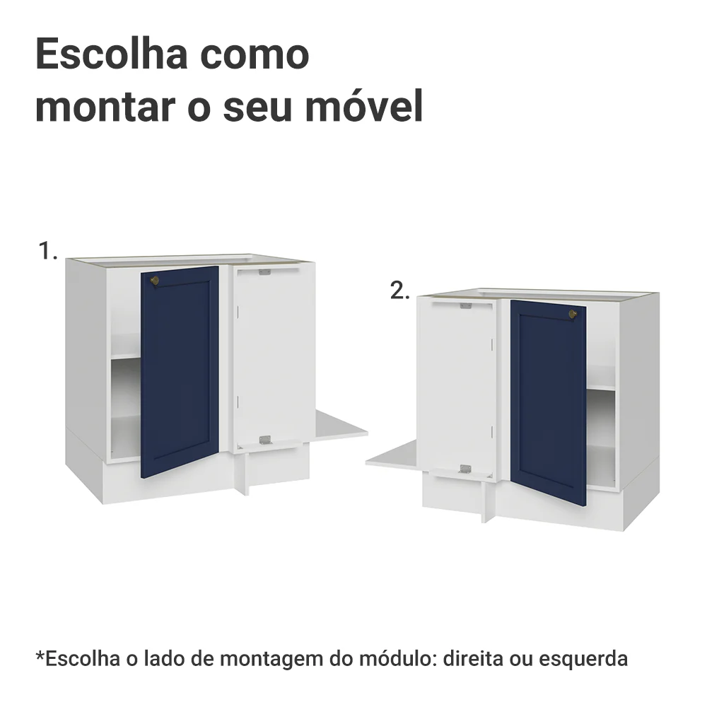 Balcão de Canto para Linha de 60 cm Profundidade (Sem Tampo) Branco/Azul Vik Madesa - Image 4