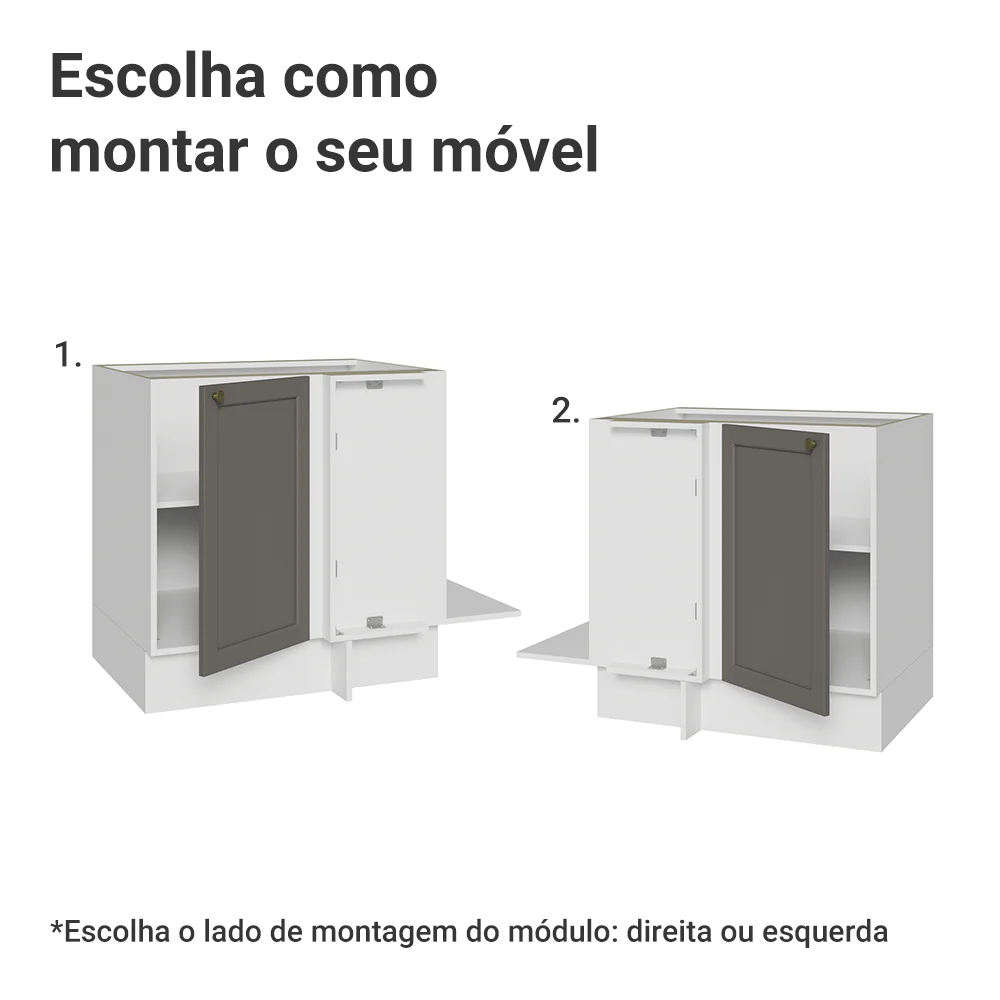 Balcão de Canto para Linha de 60 cm Profundidade (Sem Tampo) Branco/Cinza Vik Madesa - Image 4