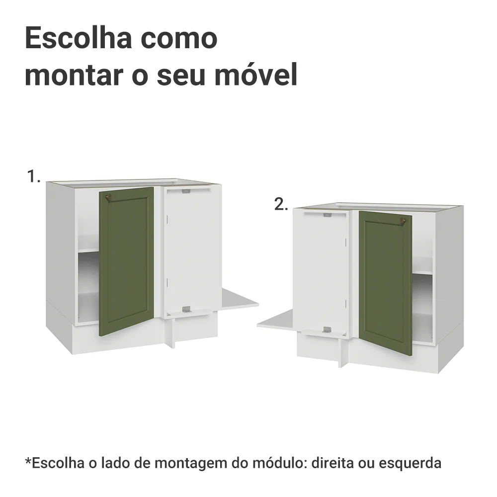 Balcão de Canto para Linha de 60 cm Profundidade (Sem Tampo) Branco/Verde Vik Madesa - Image 4