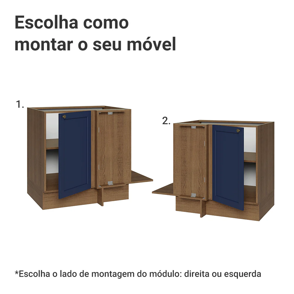 Balcão de Canto para Linha de 60 cm Profundidade (Sem Tampo) Rustic/Azul Vik Madesa - Image 4