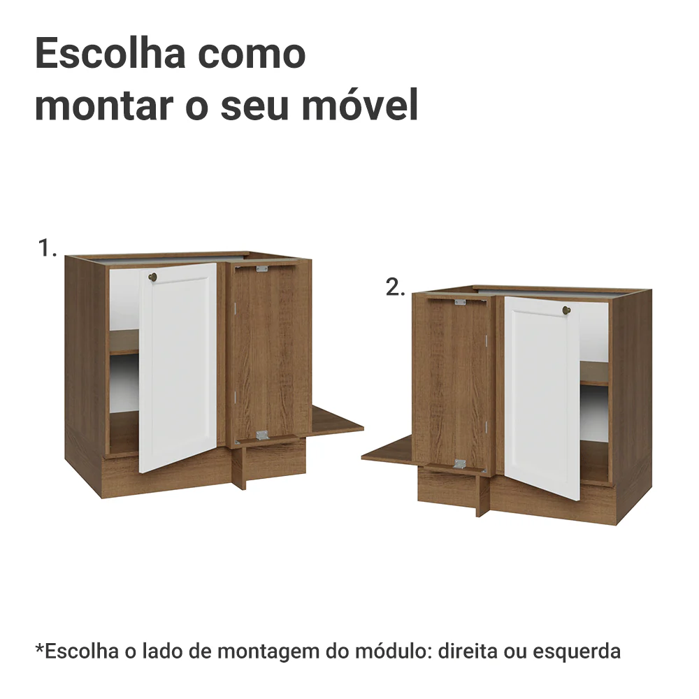 Balcão de Canto para Linha de 60 cm Profundidade (Sem Tampo) Rustic/Branco Vik Madesa - Image 4