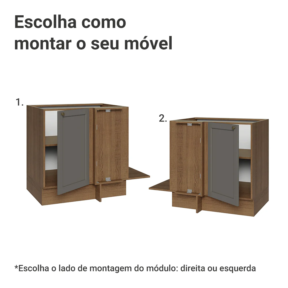 Balcão de Canto para Linha de 60 cm Profundidade (Sem Tampo) Rustic/Cinza Vik Madesa - Image 4