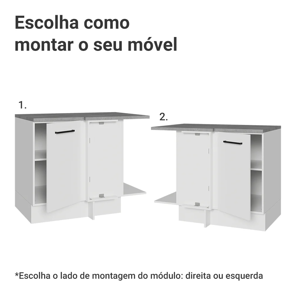 Balcão de Canto Madesa Agata 1 Porta 60 cm Profundidade (Com Tampo) Branco - Image 4