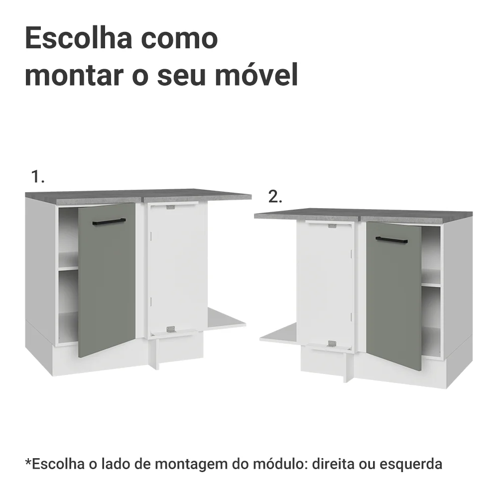 Balcão de Canto Madesa Agata 1 Porta 60 cm Profundidade (Com Tampo) Branco/Cinza - Image 4