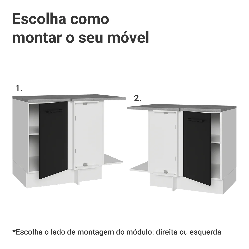Balcão de Canto Madesa Agata 1 Porta 60 cm Profundidade (Com Tampo) Branco/Preto - Image 4