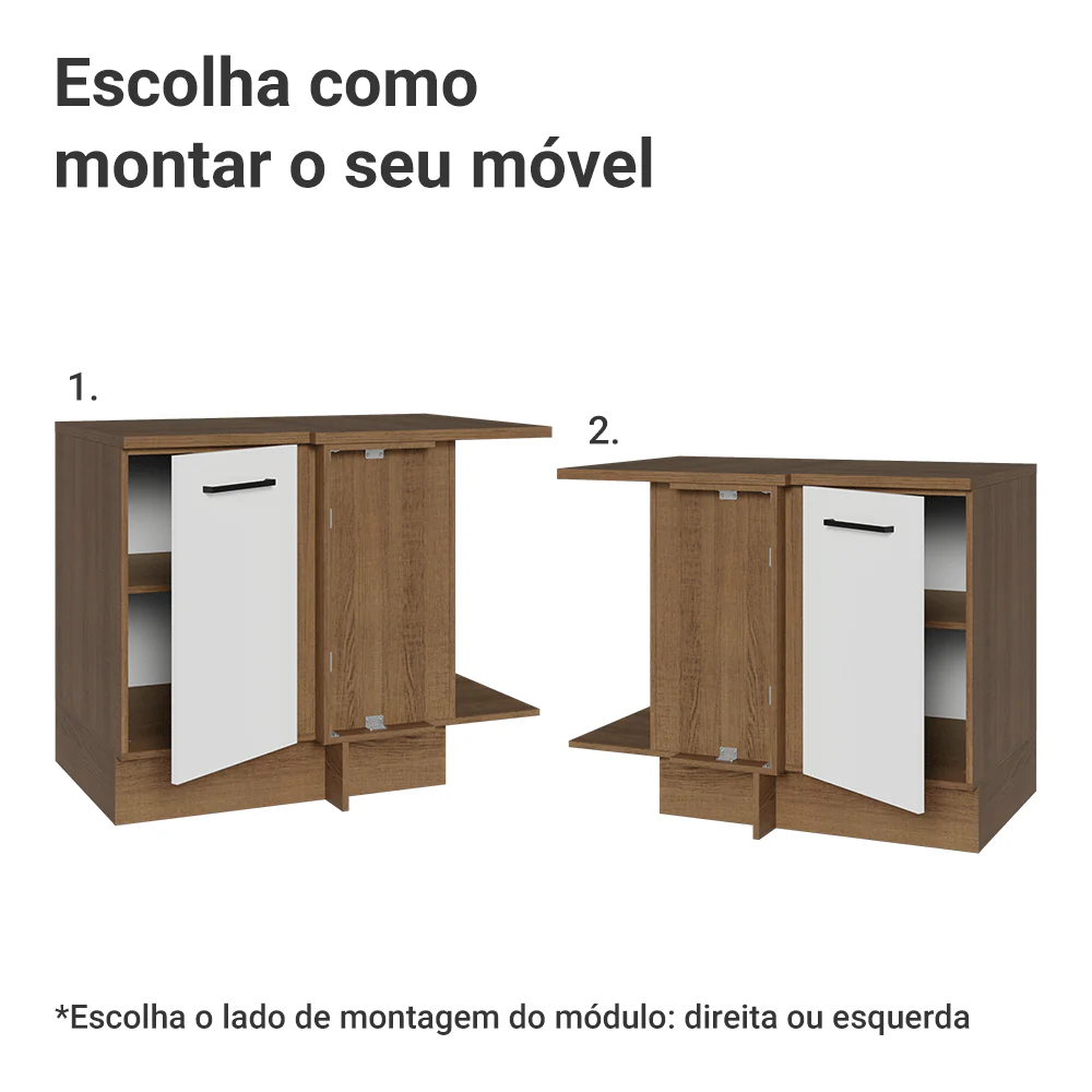 Balcão de Canto Madesa Agata 1 Porta 60 cm Profundidade (Com Tampo)  Rustic/Branco - Image 4