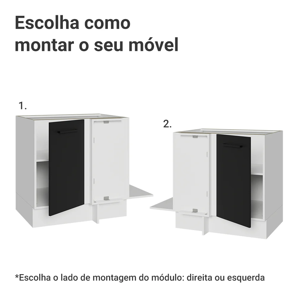 Balcão de Canto Madesa Agata 1 Porta 60 cm Profundidade (Sem Tampo) Branco/Preto - Image 4