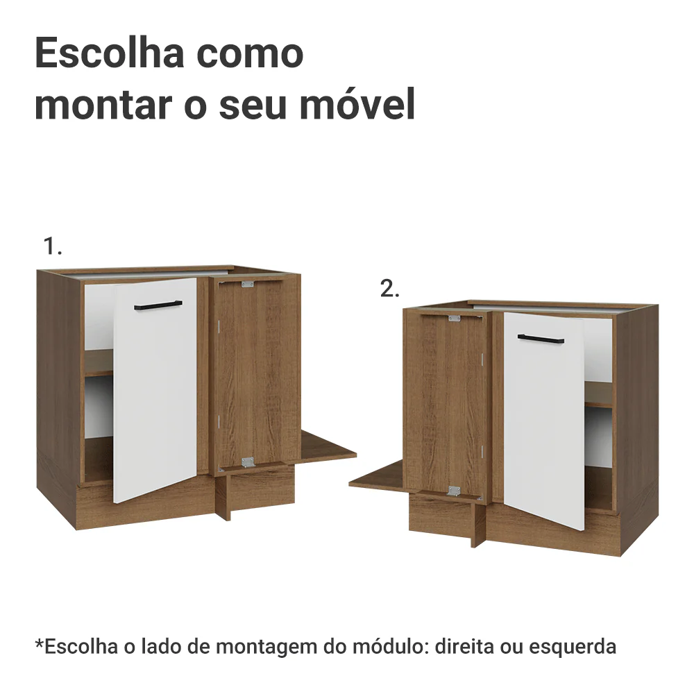 Balcão de Canto Madesa Agata 1 Porta 60 cm Profundidade (Sem Tampo) Rustic/Branco - Image 4