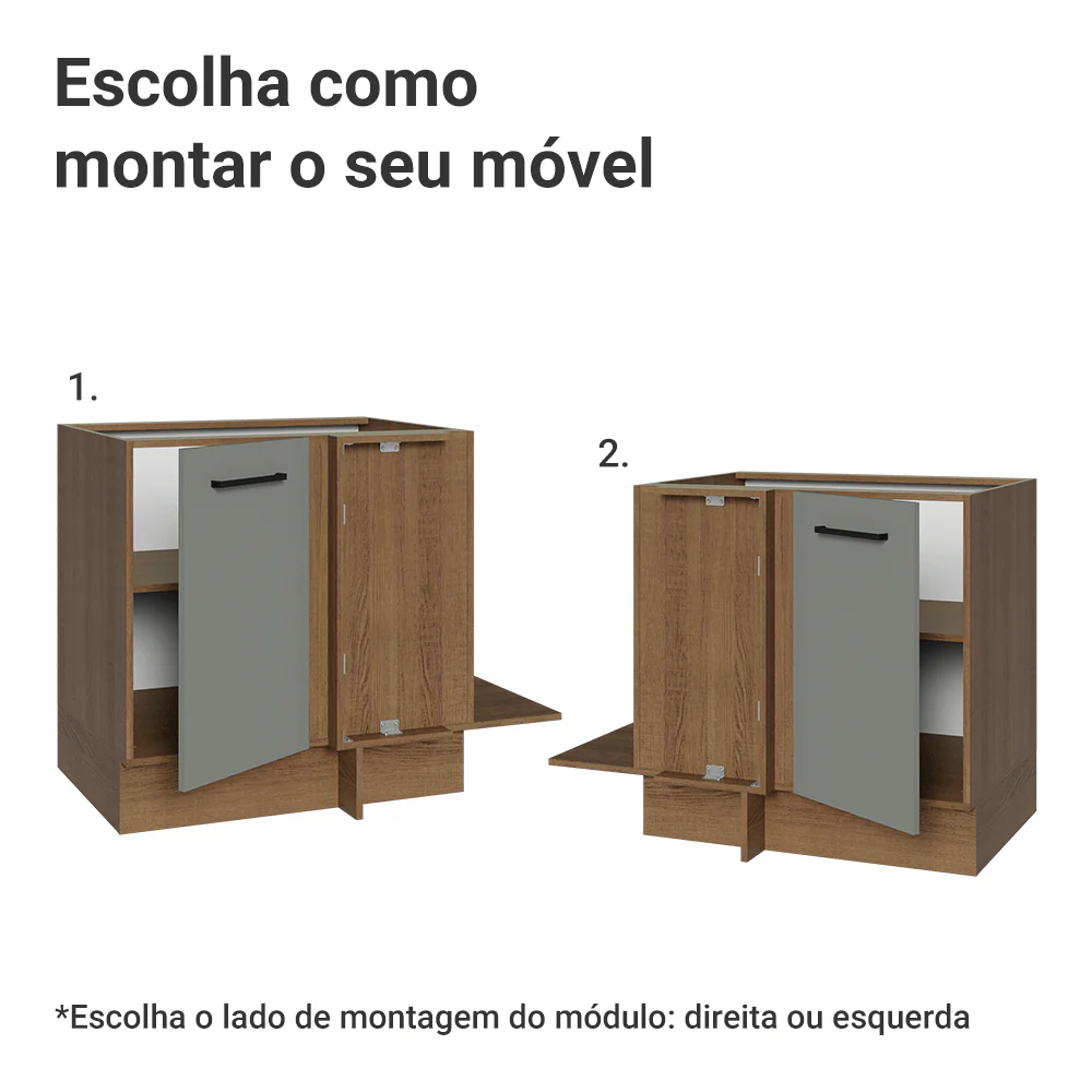 Balcão de Canto Madesa Agata 1 Porta 60 cm Profundidade (Sem Tampo) Rustic/Cinza - Image 4