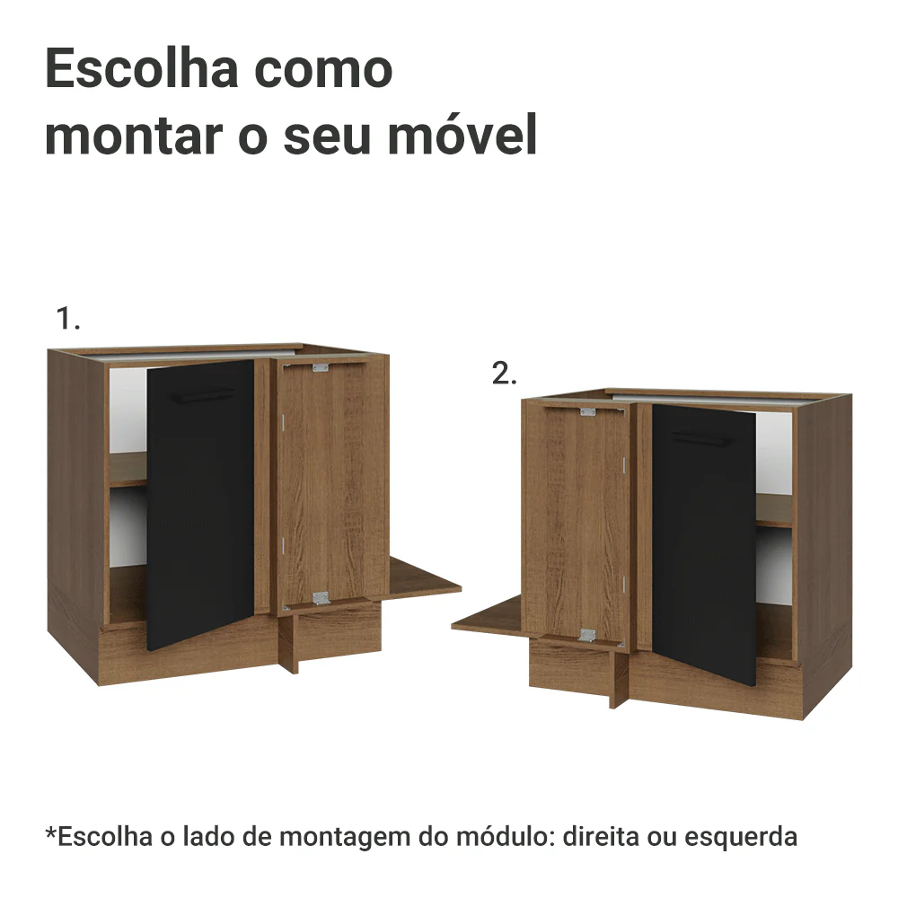 Balcão de Canto Madesa Agata 1 Porta 60 cm Profundidade (Sem Tampo) Rustic/Preto - Image 4