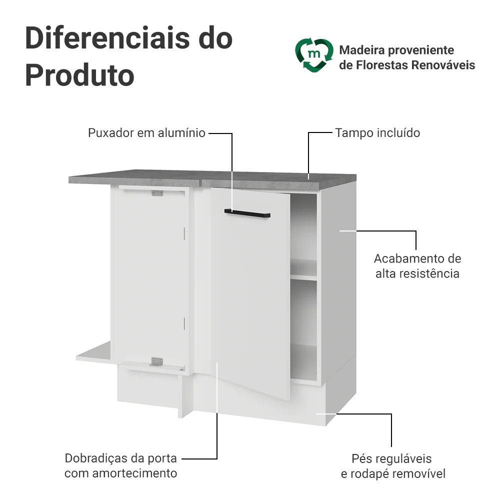 Balcão de Canto Madesa Agata 1 Porta Branco - Image 3